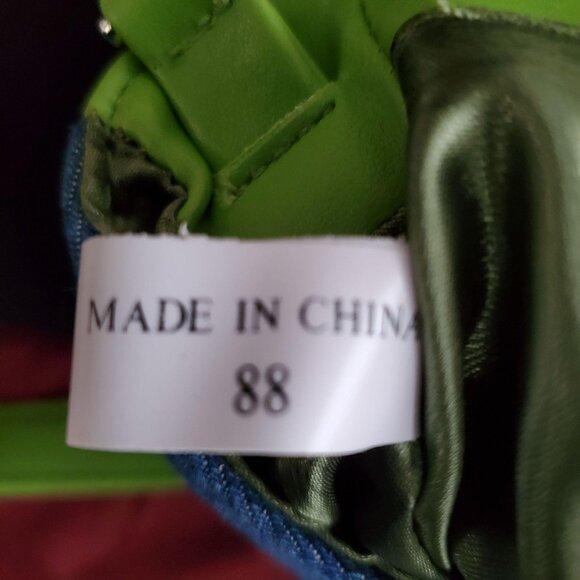 Bueno Gemstone Embellished Blue Green Denim Fabric Purse Tote Shoulder Bag - Picture 11 of 13